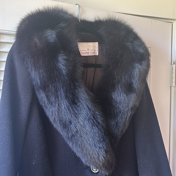A trigere coat 100% wool with genuine fur trim 2 pockets - Picture 2 of 10